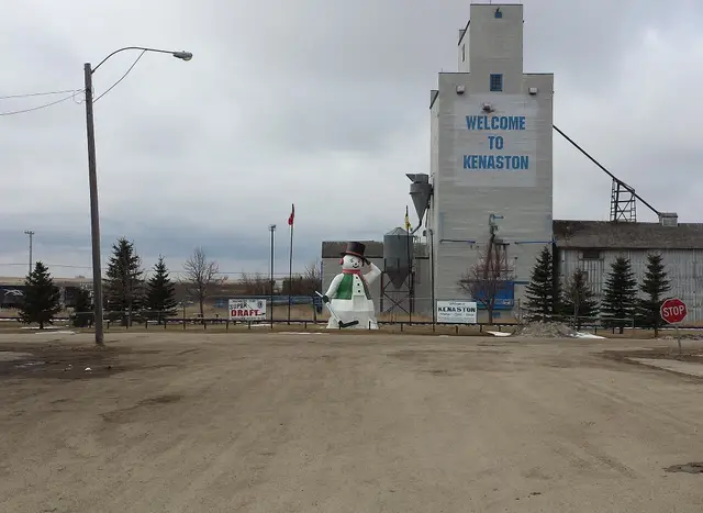 Giant snowman and grain elevator